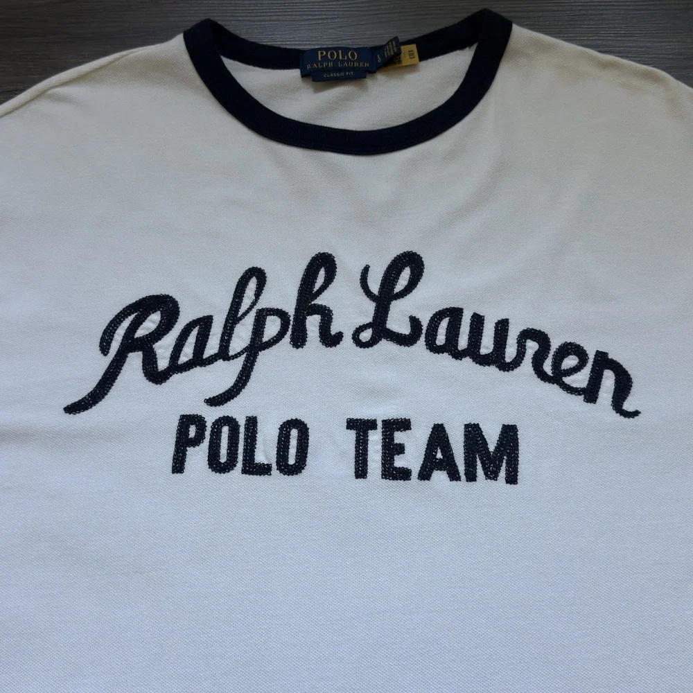 Polo Ralph Lauren Polo Team Ringer T-shirt Mens L White Classic Fit Jersey Mesh